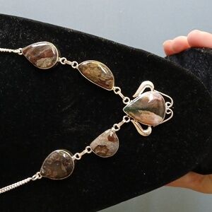 New Ocean Jasper & Turritella Agate 925 Silver Necklace.
